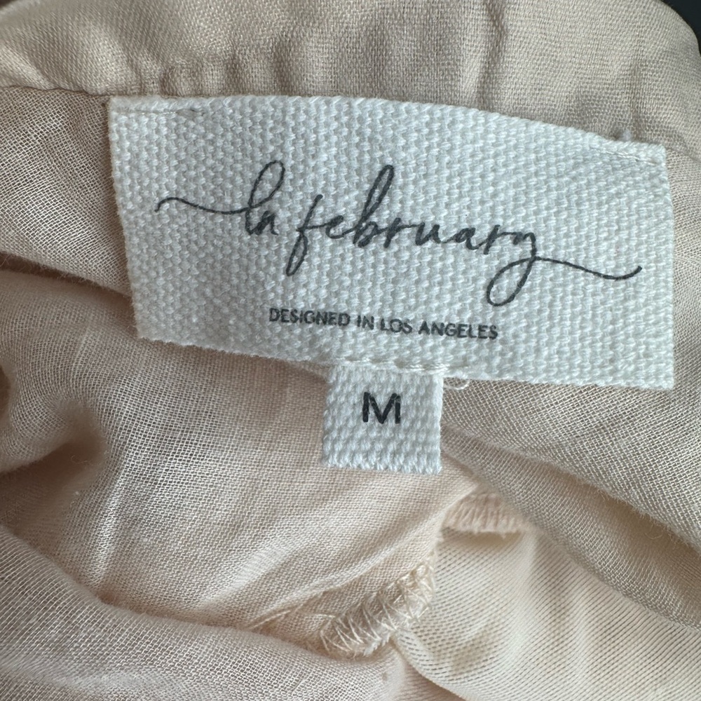 In February Crew Neck Bubble Sleeve Cream Texture Top Sz M Romantic Boho Coastal - Picture 6 of 11